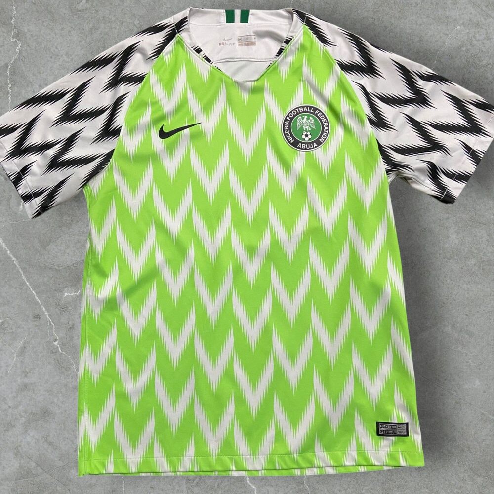 Nike Nigeria National 2018 World Cup Soccer Home Jersey Lime Green White Size M